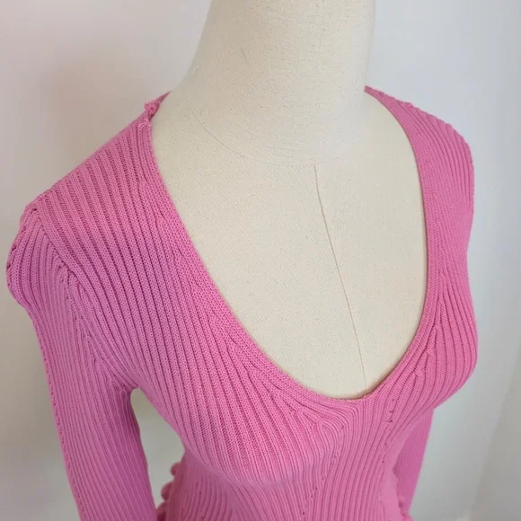Endless Rose Pink Knit Top Size XS Long Sleeve Ribbed - Picture 6 of 12